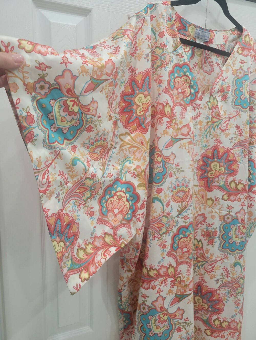 Floral Paisley Kimono Cover-Up in Cream, Teal & Coral